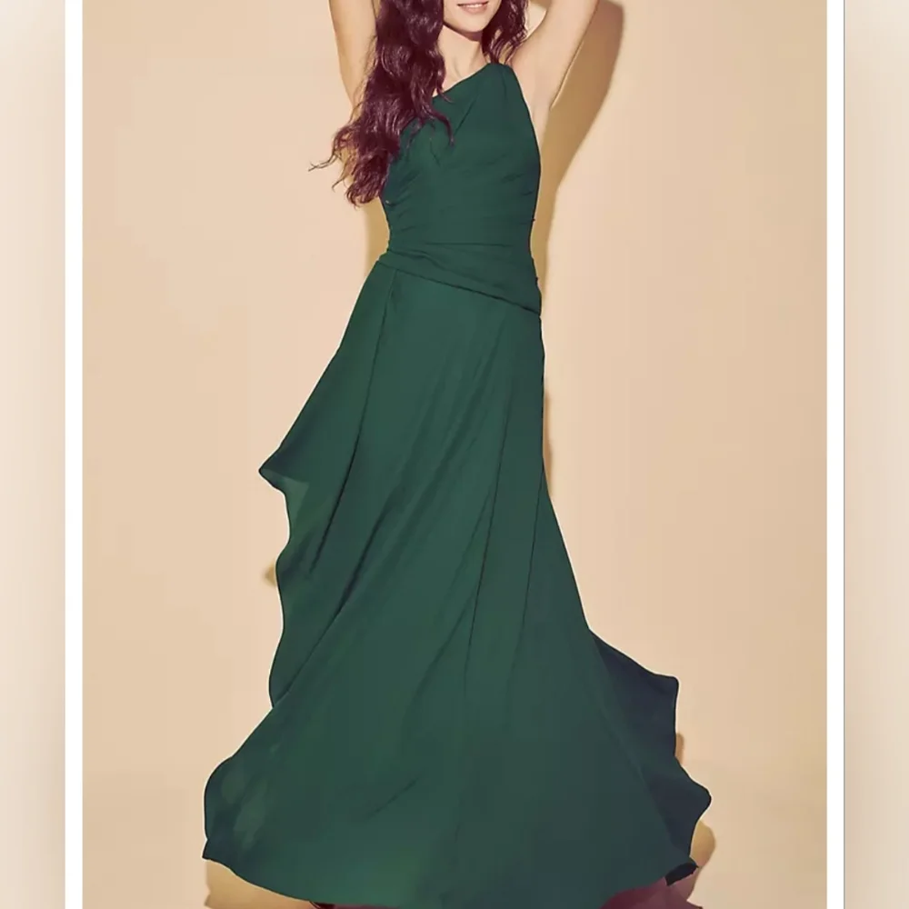 NWT Davids Bridal Georgette Cascade Dress F19832 Size 14 Juniper Green - Picture 2 of 11